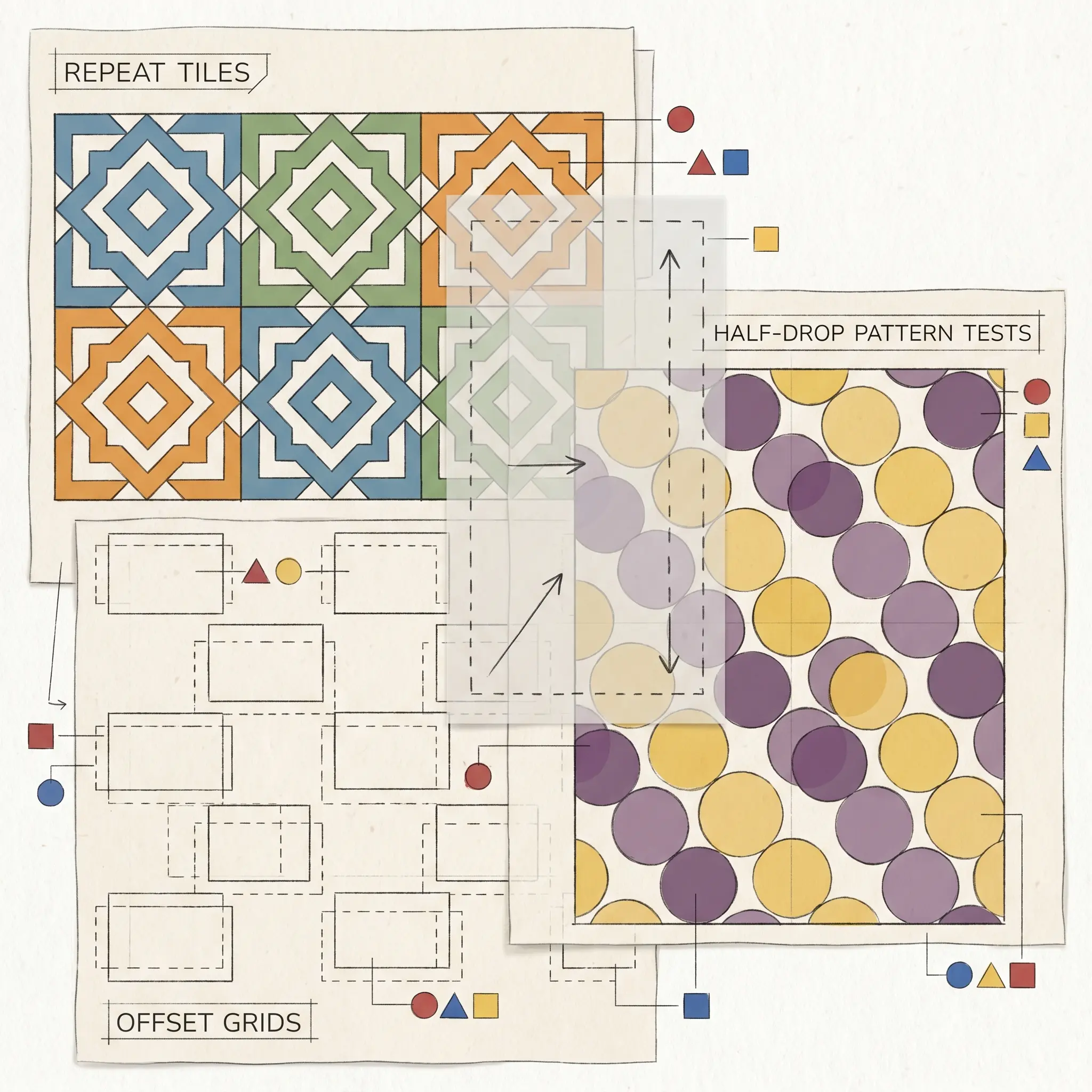 Repeat tile diagrams and offset grid studies